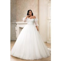 Plus Size Wedding Dress, Ball Gown Puffy Sleeves Detachable Gown, Off The Shoulder Dress | Etsy (US)