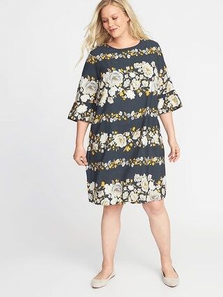 Floral-Print 3/4-Sleeve Plus-Size Shift Dress | Old Navy US