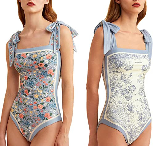 Women's One Piece Swimsuit Floral Print Bathing Suit Tummy Control Reversible Tie Shoulder Swimming Swimwear Suits | Amazon (US)