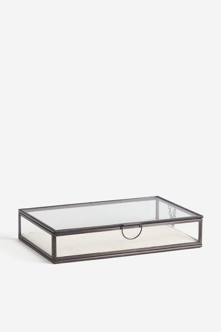 Large Glass Storage Box - Dark gray/clear glass/beige - Home All | H&M US | H&M (US + CA)