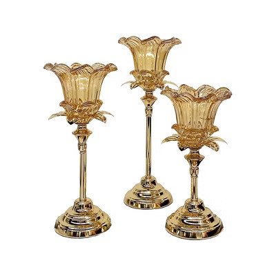 Essential Decor & Beyond 3PC Golden Glass Candle Holder | Target