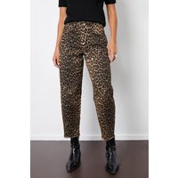 Womens Leopard Print Barrel Leg Denim Jeans With Raw Hem - Brown - 12 | NastyGal UK