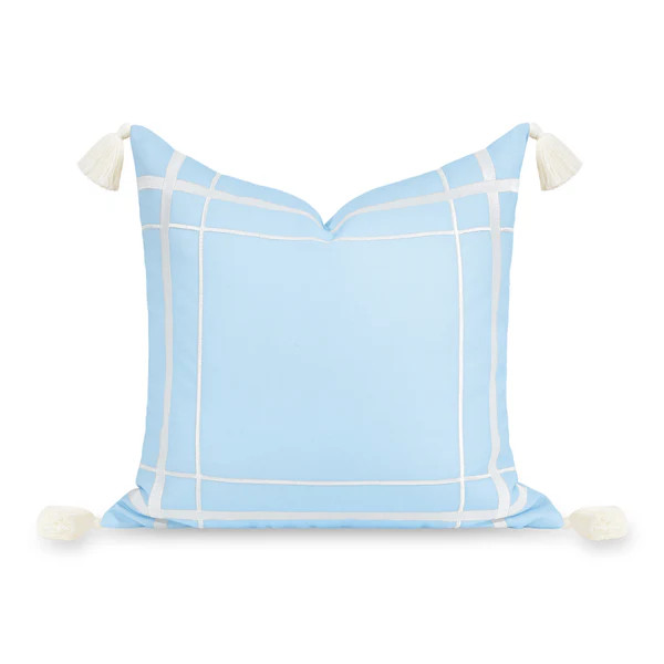 Coastal Indoor Outdoor Throw Pillow Cover Only, Line Frame, Baby Blue, 20"x20" | Hofdeco