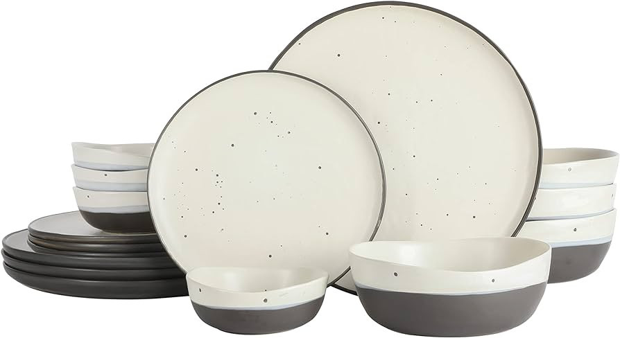 Gibson Elite Rhinebeck Double Bowl Dinnerware Set, Service for 4 (16pcs), White and Black | Amazon (US)