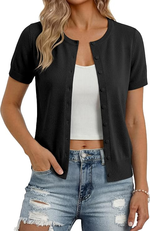 GRACE KARIN Women Short Sleeve Cardigan, 2026 Summer Knitted Sweater Tops, Basic Crew Neck Crop O... | Amazon (US)