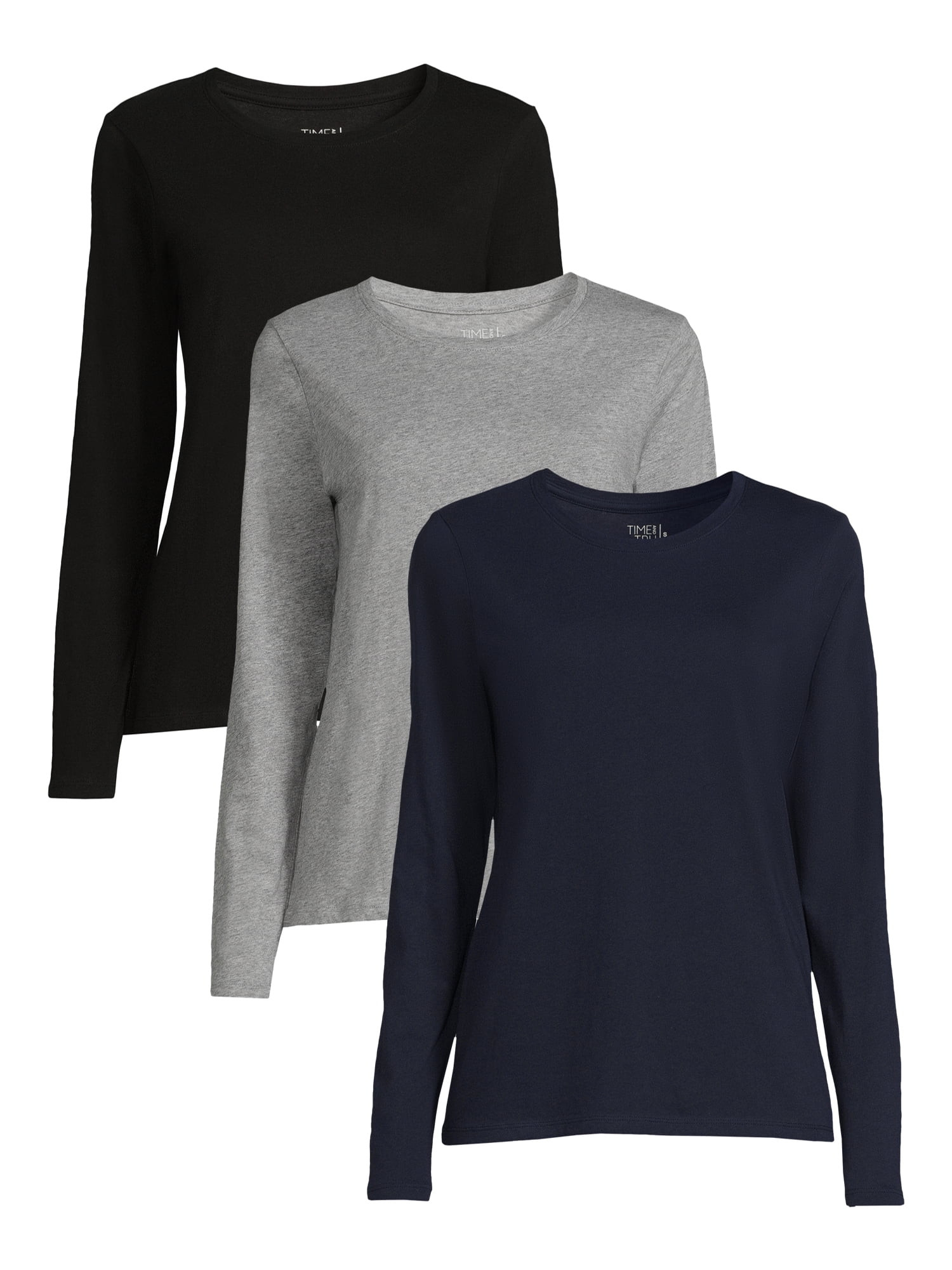 Time and Tru Women's Long Sleeve T-Shirt (3 Pack) - Walmart.com | Walmart (US)