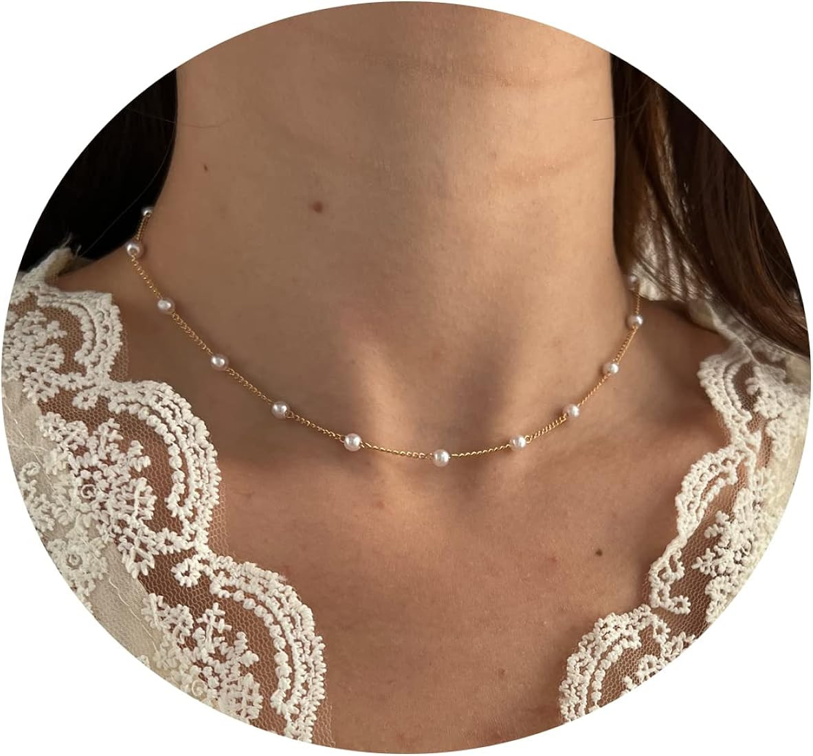 Dainty Pearl Necklace for Woman, Gold and Pearl Necklace, Boho Long Faux Pearl Necklace for Beach... | Amazon (US)