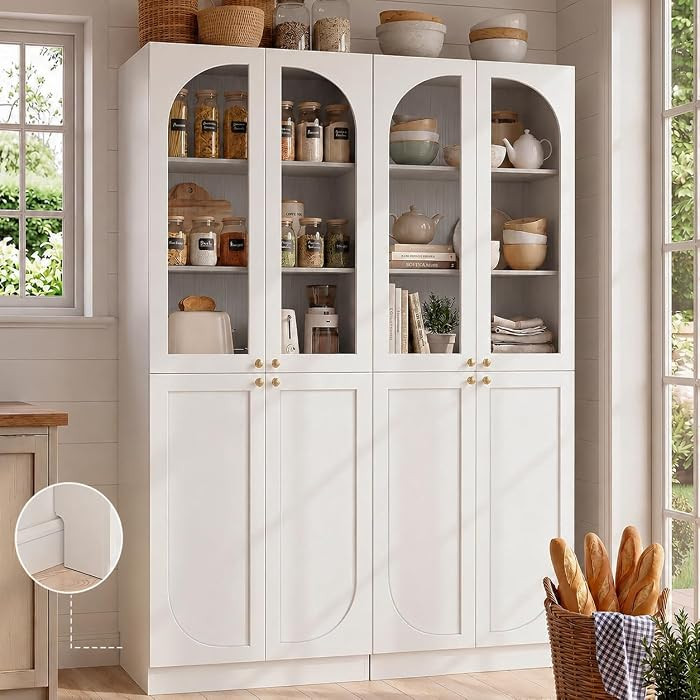 80" Kitchen Pantry, Tall Arch Storage Cabinet with Tempered Glass & Soft Close Doors, Freestandin... | Amazon (US)