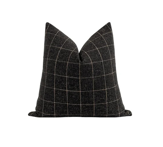 DOUBLE SIDED Plaid Pillow Charcoal Gray Woven Pillow Cover - Etsy | Etsy (US)