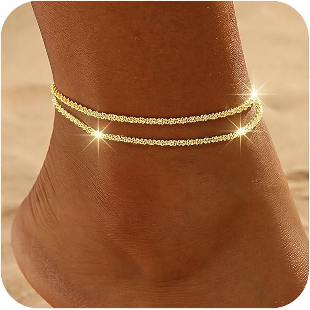 Amicon Gold Anklets for Women Waterproof 14k Plated Gold Layered Ankle Bracelets for Women Trendy... | Amazon (US)
