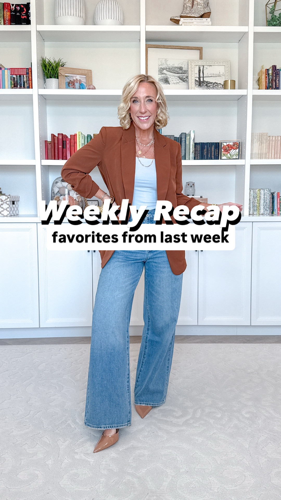 Weekly recap:
1. Tank - size small.
• Maxi skirt - size small. 
• Denim jacket - size XS. 
2. Tank - size small.
• Linen wide leg pants - size small. 
• Blazer - mine is old but I’m linking one from Walmart that would be perfect!
3. V-neck chiffon burnout blouse - size small. 7 colors.
• Yoga work pants - size small; 27” inseam. 
• Knit flats - tts & so comfy!
4. V-neck floral lace blouse - size small. 8 colors.
• Brown wide leg trousers - size small; regular length. 
• Kitten heels - tts. 
5. Button Front Mini Dress with Ruffle Hem - size XS. $28. 2 colors.
6. Wide Crop Super High Rise Jeans - size 2. $26.
• Collared Sweater Tee with Puff Sleeves - size XS. $24. 4 colors.
7. Ponte Wrap Mini Skirt - size small (Needed an XS). $28. 3 colors.
• Cozy Yarn Welt Pocket Cable Cardigan Sweater - size XS. $24. 5 colors.
8. Leopard pants - size XS; regular length. 60% off PLUS 10% off in the cart - now $25.20!
• Denim utility jacket - size XS. 70% off PLUS 10% off in the cart - now $24.30. Sandals - tts. 
9. Blazer - same as previous blazer above. 
10. High-Rise Modern Gauze Pull-On Pants - size XS. 
• Ribbed Puff Short Sleeve Blouse - size small. 
11. Crepe Tapered Ankle Pull-On Pants - size XS. 
• Pointelle Sweater Vest - size small. 
12. Adjustable waist jeans - size 26.
• Blazer - size XS. 

#LTKSeasonal #LTKSaleAlert #LTKFindsUnder50