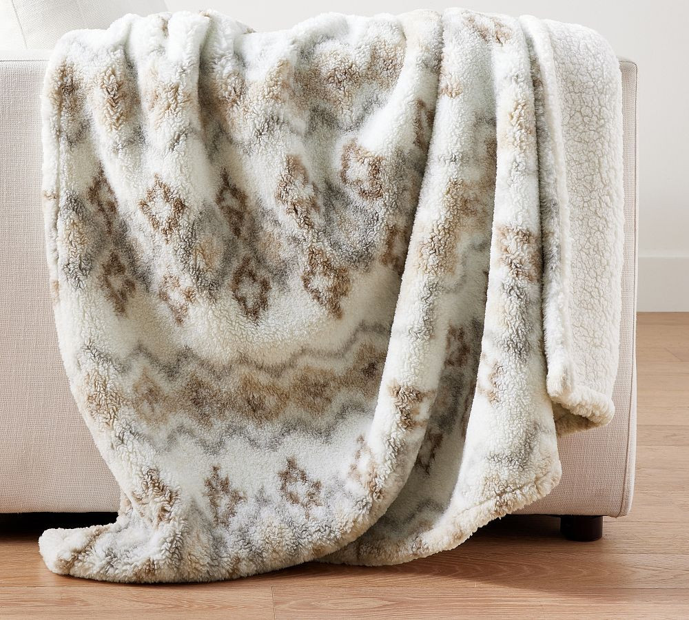 Wallen Cozy Teddy Printed Faux Fur Throw | Pottery Barn (US)