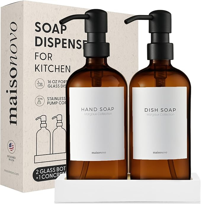 MaisoNovo Soap Dispenser 3-Piece Set | 16.9oz Amber Bottles with Black Stainless Steel Pumps | Amazon (US)