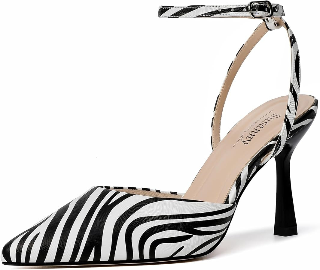 Susanny Heels for Women Stiletto Closed Pointed Toe Backless Dress Shoes High Heels Sexy Kitten P... | Amazon (US)
