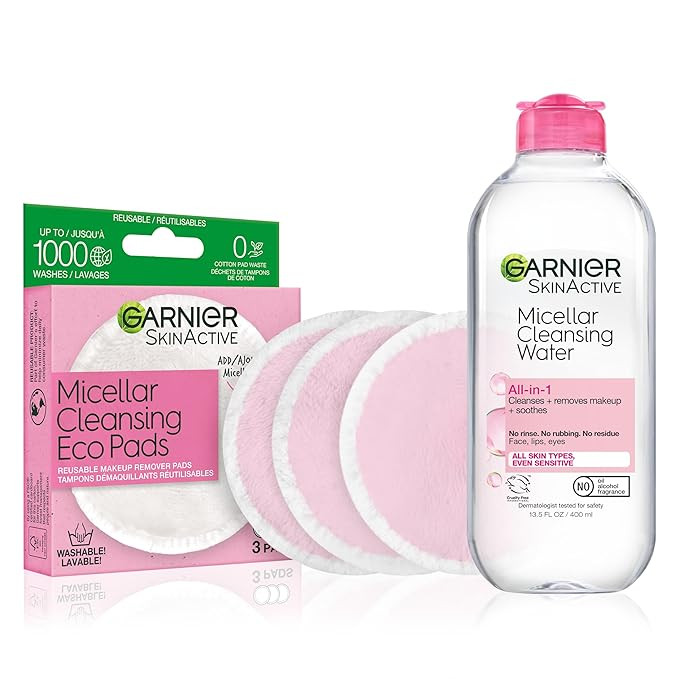 Garnier Micellar Water and Eco Pad Starter Kit, All-In-1 Facial Cleanser & Makeup Remover and 3 P... | Amazon (US)
