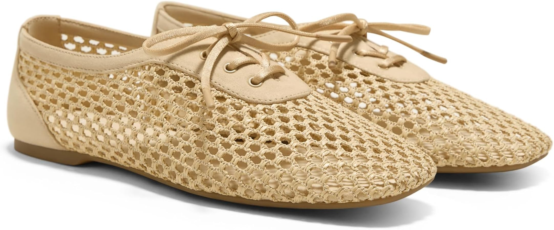 VIVAIA Carey Square Toe Mesh Flats for Women, Breathable Raffia-Inspired Knit Walking Ballet Shoe... | Amazon (US)