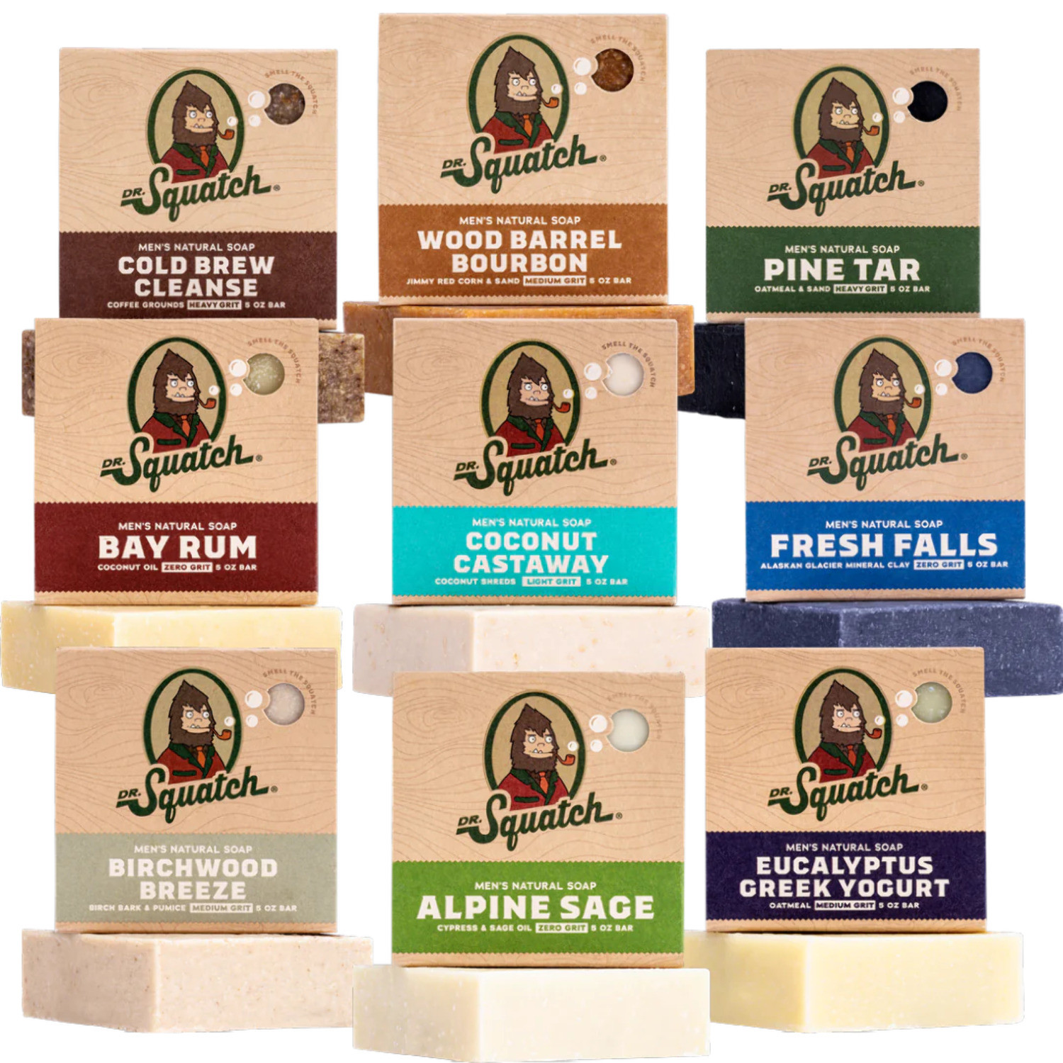 Dr. Squatch Men's Soap Variety 9 Pack - Men's Natural Bar Soap - Pine Tar, Wood Barrel Bourbon, C... | Walmart (US)