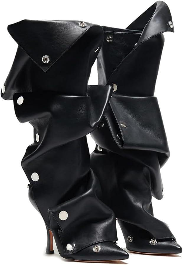 VOMIRA Women's Knee High Boots Stiletto Boots Pointed Toe High Heels Wide Calf Ruched Slouchy Boo... | Amazon (US)