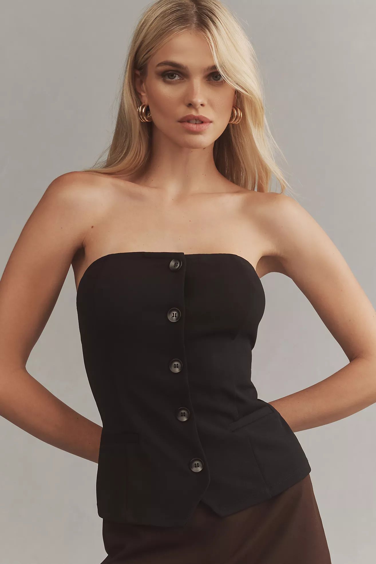 By Anthropologie Tailored Button-Front Tube Top | Anthropologie (US)