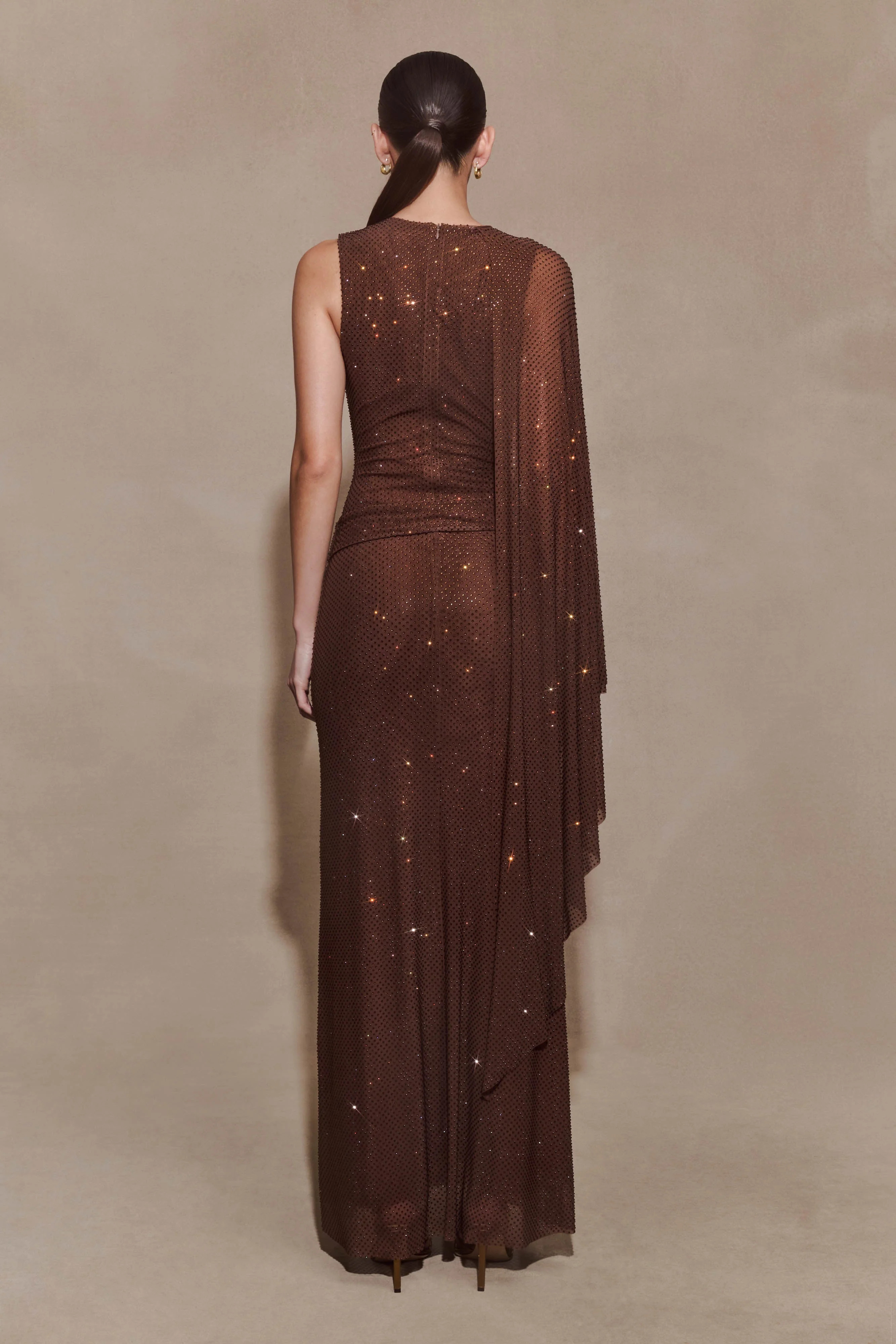 Bakari Diamante Cape Maxi Dress - Chocolate | MESHKI US