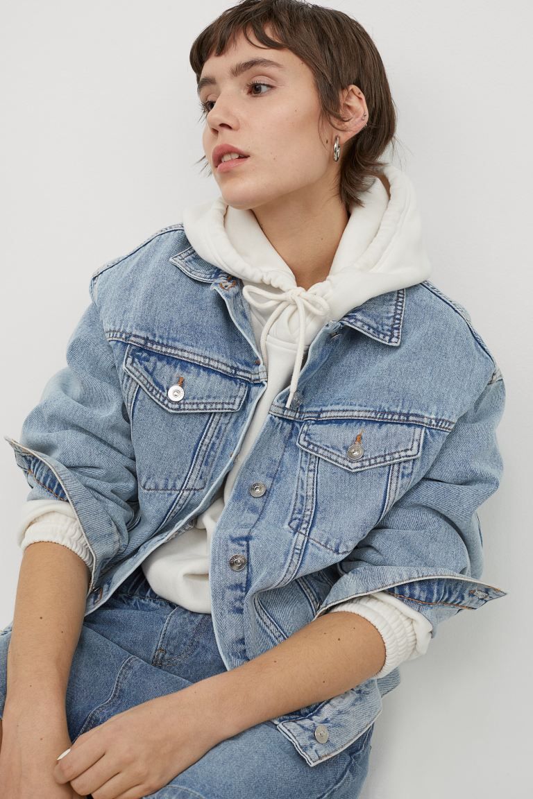 Jacket in sturdy cotton denim with a collar, buttons down the front and a yoke. Dropped shoulders... | H&M (UK, MY, IN, SG, PH, TW, HK)