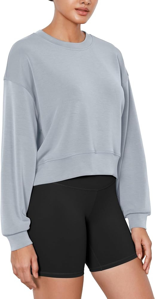 ODODOS Modal Soft Long Sleeve Cropped Sweatshirts for Women Oversized Crew Neck Pullover Crop Top | Amazon (US)