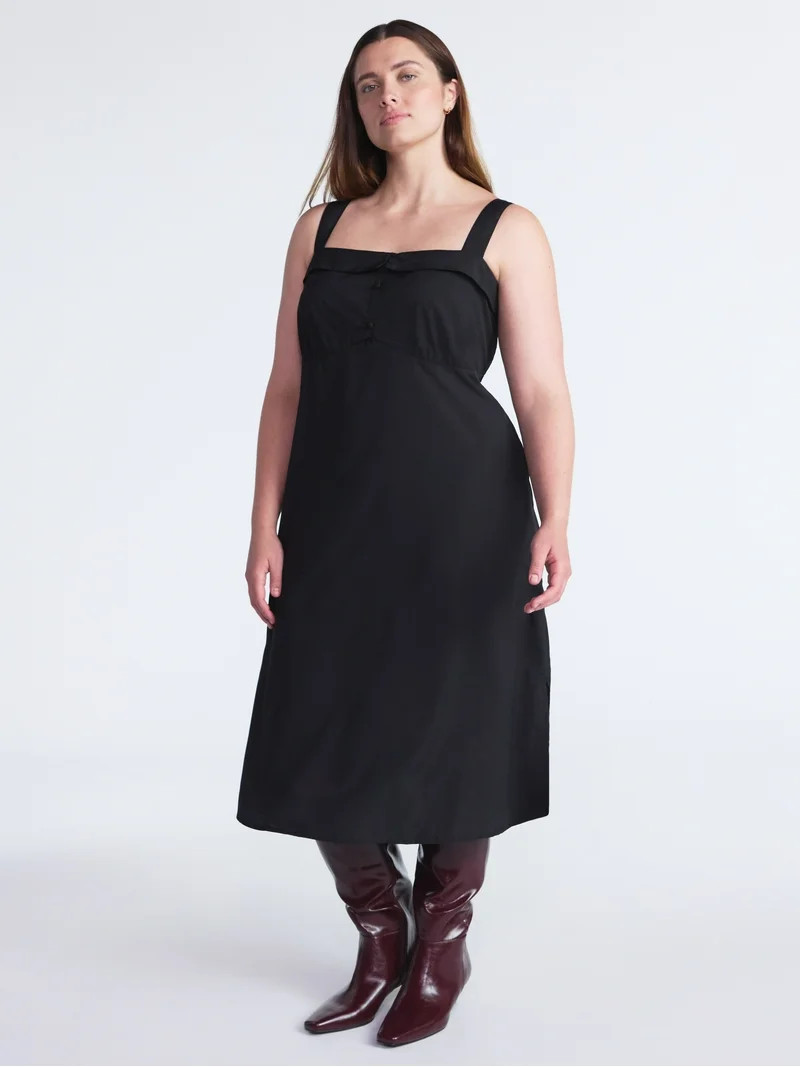 Scoop Women’s and Women’s Plus Foldover Square Neck Midi Dress, Sizes XS-4X | Walmart (US)