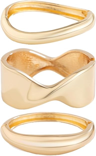 Gold Bangle Bracelets for Women Silver Plated Wide Wire Chunky Cuff Bracelets Trendy Hinged Cuff ... | Amazon (US)