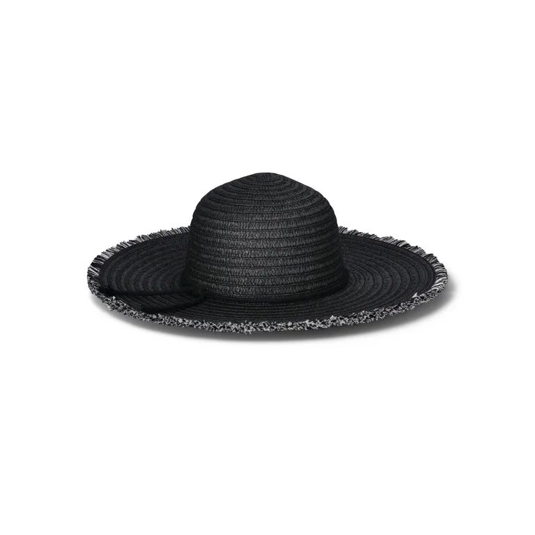 Time and Tru Women's Fringe Straw Floppy Hat, Black | Walmart (US)