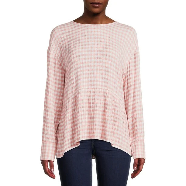 Time and Tru Women's Long Sleeve Crinkle Peplum Top - Walmart.com | Walmart (US)