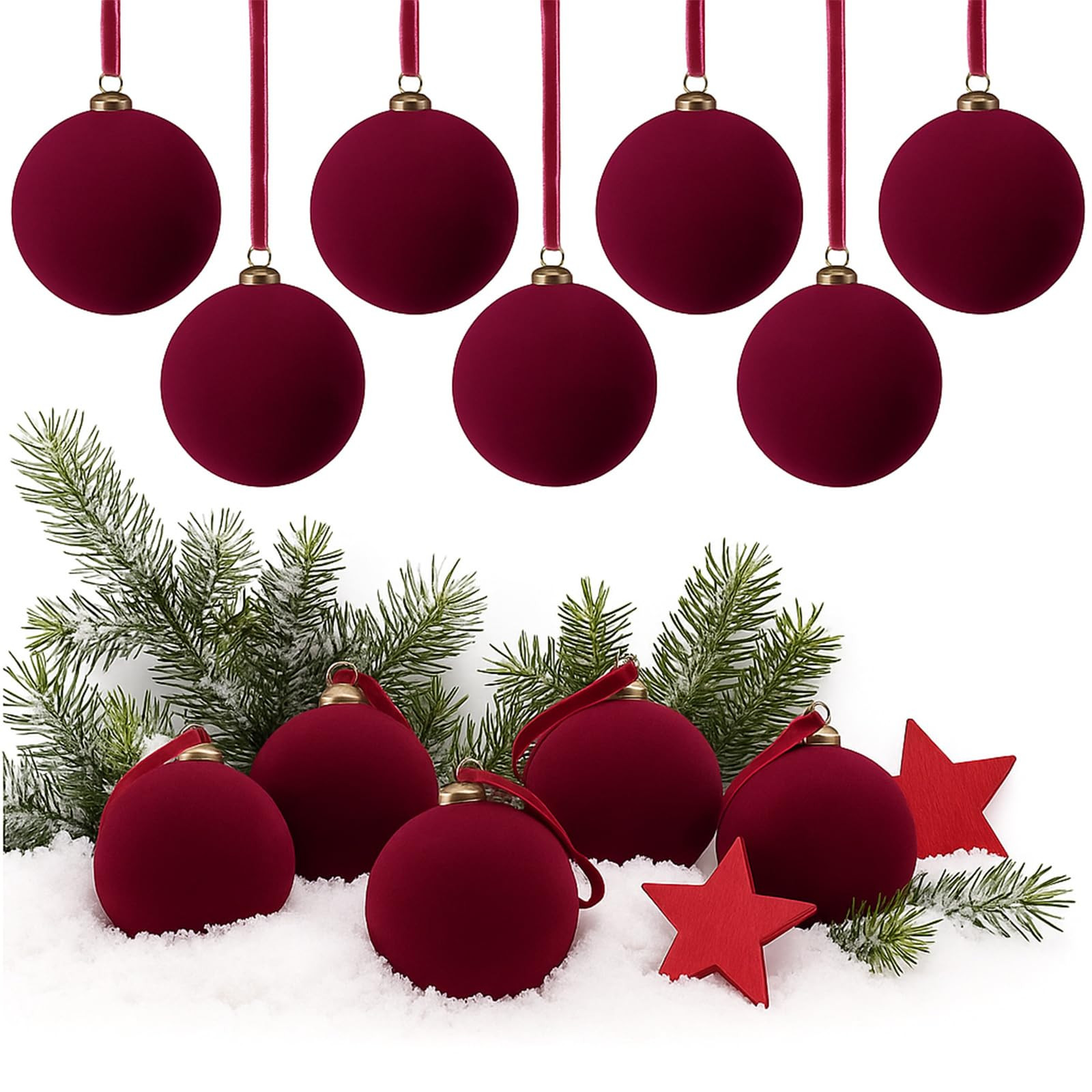 32 Pcs Burgundy Velvet Christmas Balls Bulk - 3.15 Inch Flocked Christmas Tree Ball Ornaments Xma... | Amazon (US)
