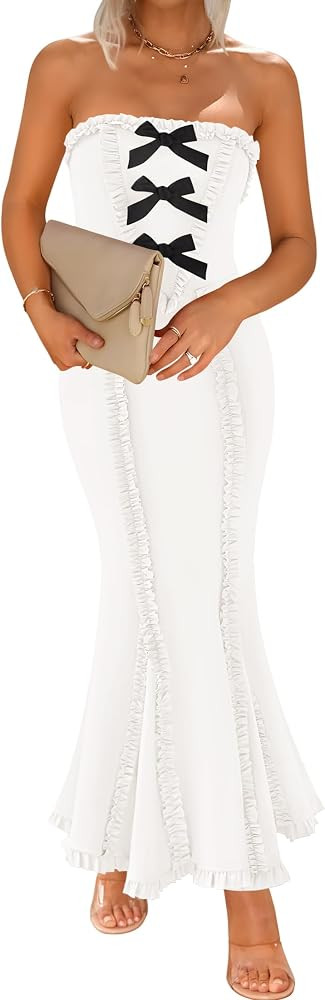 ZESICA Women's Summer Elegant Off Shoulder Maxi Dress 2025 Sleeveless Mermaid Bodycon Wedding Par... | Amazon (US)