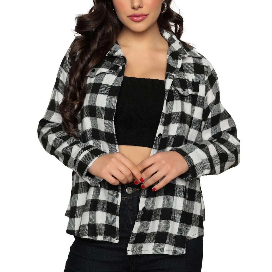 Camisa Xadrez Feminina Tecido Leve Comfort Casual Premium - Preto+Branco | Zattini (BR)