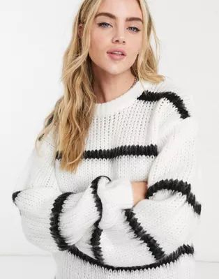 ASOS DESIGN fluffly oversize sweater in cream with black stripe | ASOS (Global)