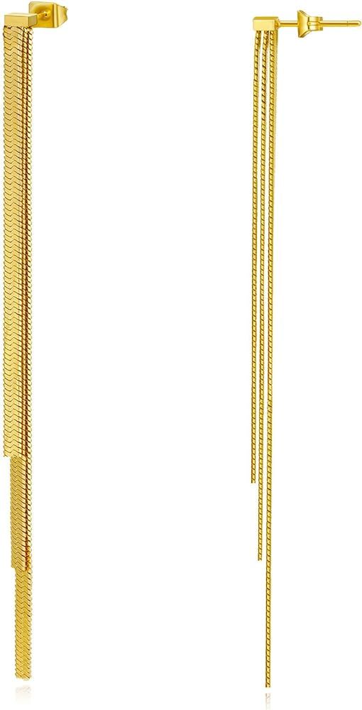 Dangle Drop Earrings for Women 18K Gold Threader Earrings Tassel Long Chain Earrings CZ Threader ... | Amazon (US)