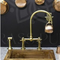 Unlacquered Brass Bridge Kitchen Faucet With Curved Legs & Cross Handles | Etsy (US)