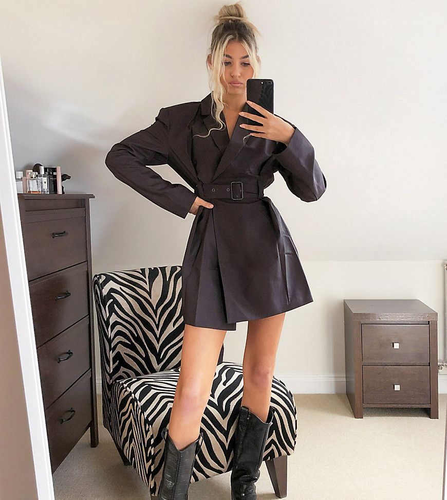 COLLUSION belted blazer dress in brown | ASOS (Global)