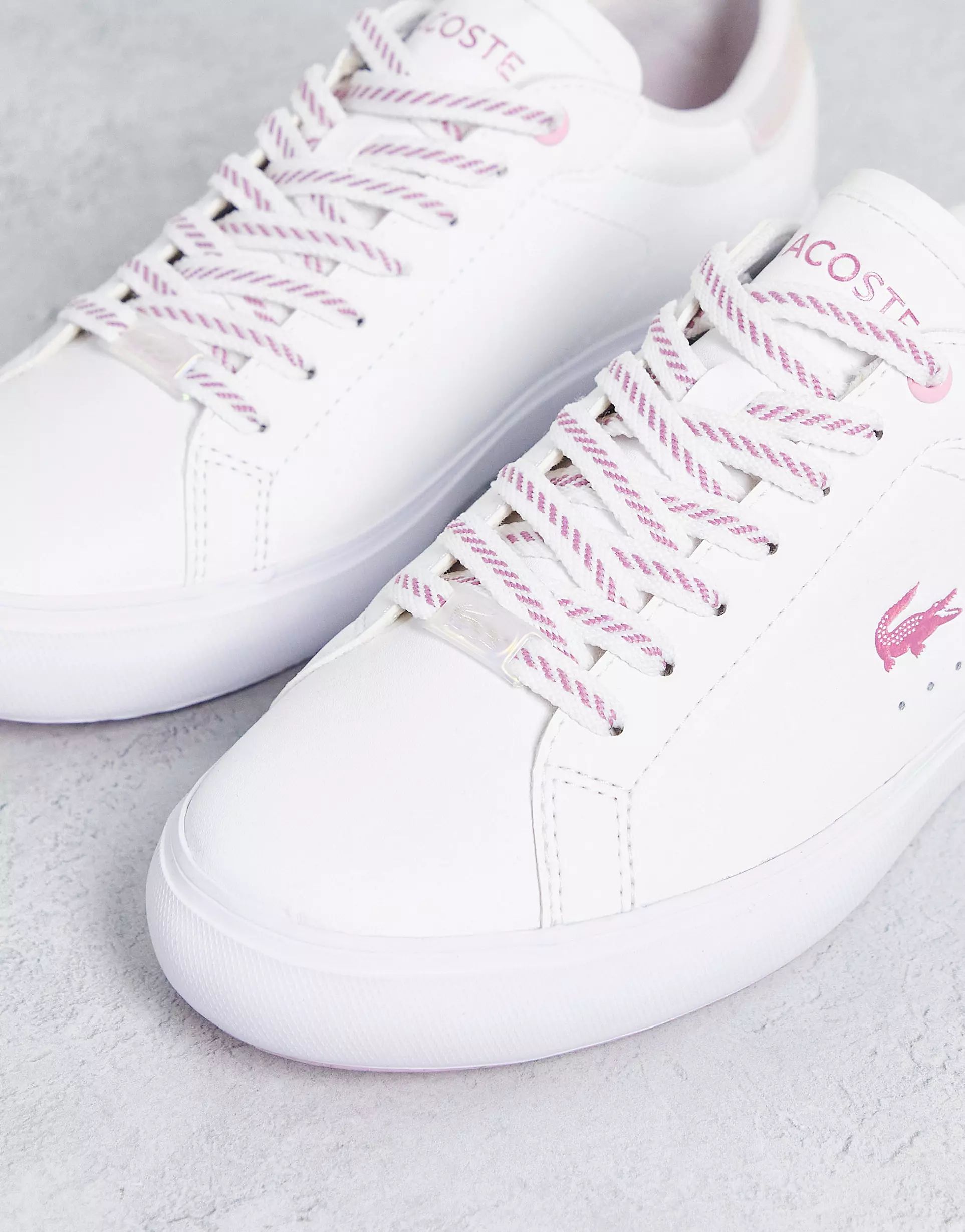 Lacoste Powercourt irridescent sneakers in white leather | ASOS (Global)