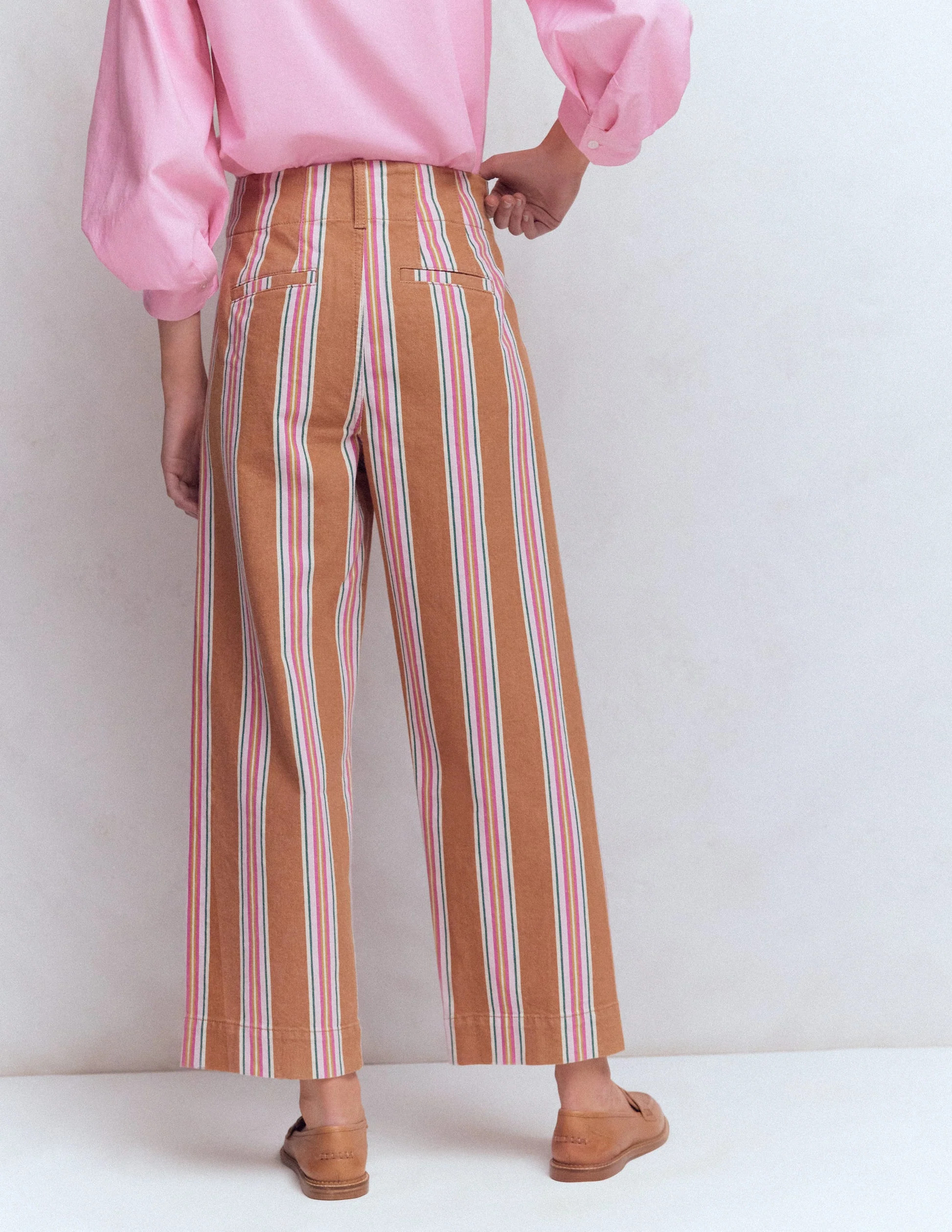 Patch Pocket Cropped Pants-Cognac, Pink Stripe | Boden (US)