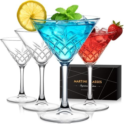 Martini Glasses Set of 4, Diamond Style Classic Crystal Glass Cocktail Glasses with Exquisite Box... | Amazon (US)