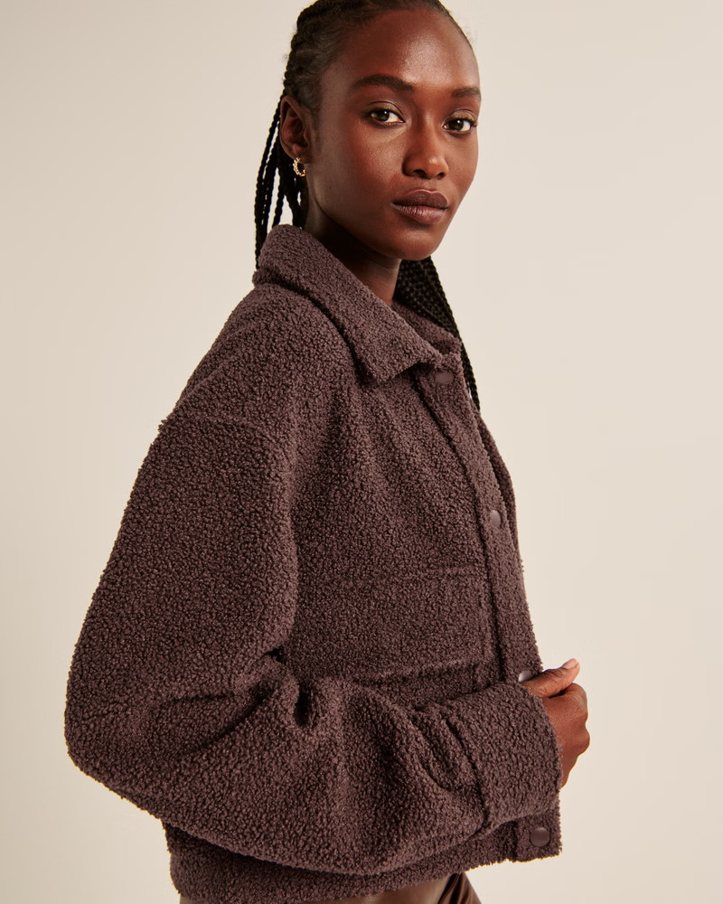 Women's Cropped Sherpa Shirt Jacket | Women's Tops | Abercrombie.com | Abercrombie & Fitch (US)