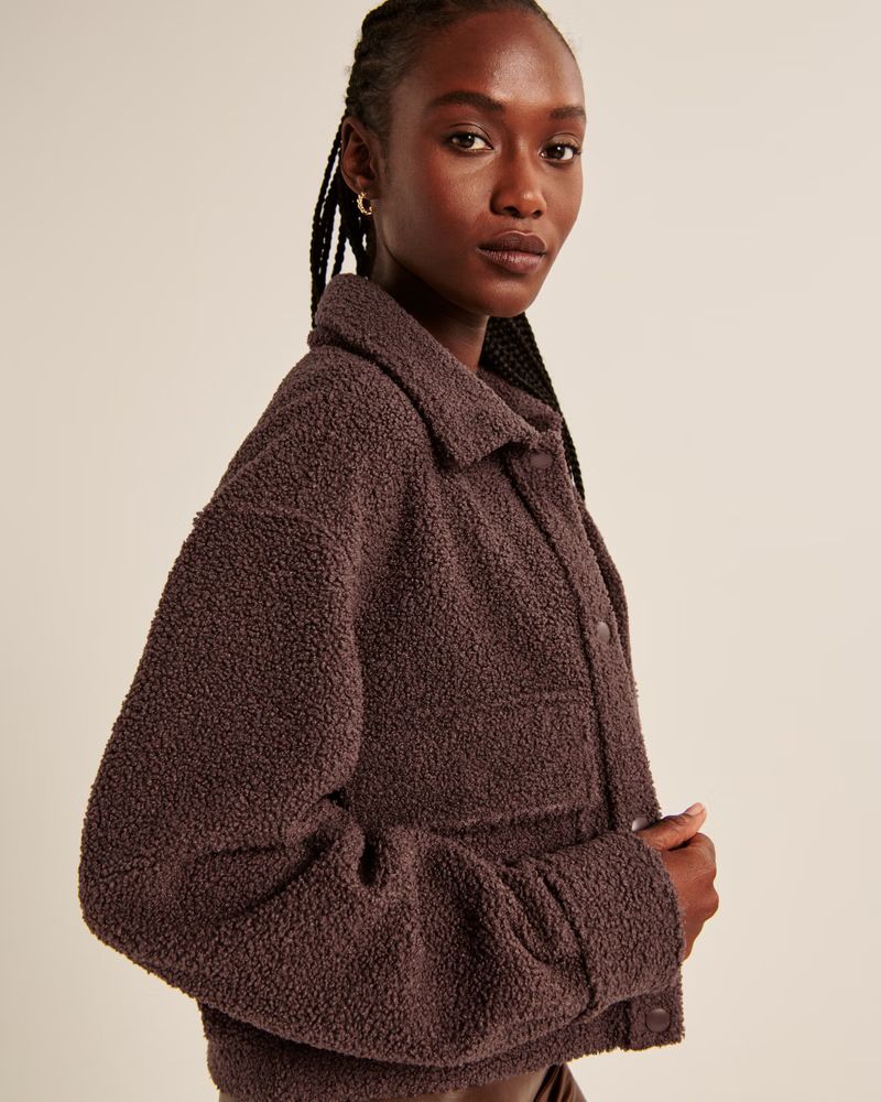 Women's Cropped Sherpa Shirt Jacket | Women's New Arrivals | Abercrombie.com | Abercrombie & Fitch (US)
