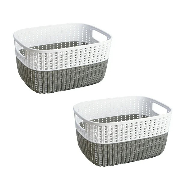 Simplify 2 Pack 2-Tone Decorative Small Storage Basket in Grey - Walmart.com | Walmart (US)