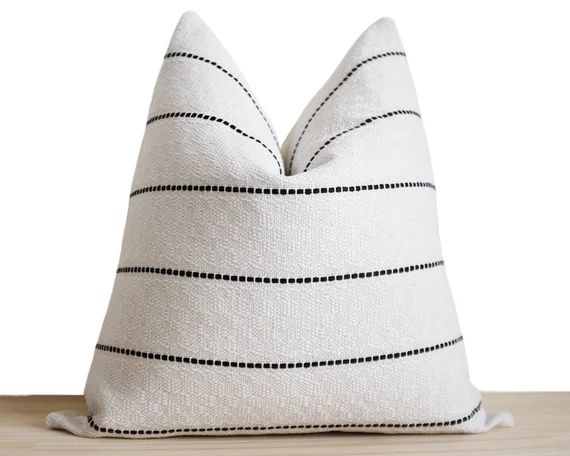 Textured Stripe Pillow Cover | Embroidered Stripes | Black & White | 'Portland' | Etsy (US)