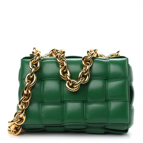 BOTTEGA VENETA Lambskin Maxi Intrecciato Padded Chain Cassette Crossbody Bag Racing Green | Fashionphile