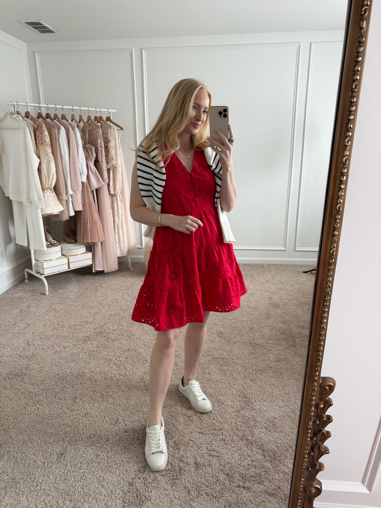 Love the eyelet detail on this Walmart mini dress! I paired it with a sweater draped over my shoulders and my white sneakers for a more casual daytime look. Wearing size small. Spring outfits // casual outfits // daytime outfits // brunch outfits // Easter dresses // Walmart dresses 

#LTKFindsUnder50 #LTKStyleTip #LTKSeasonal