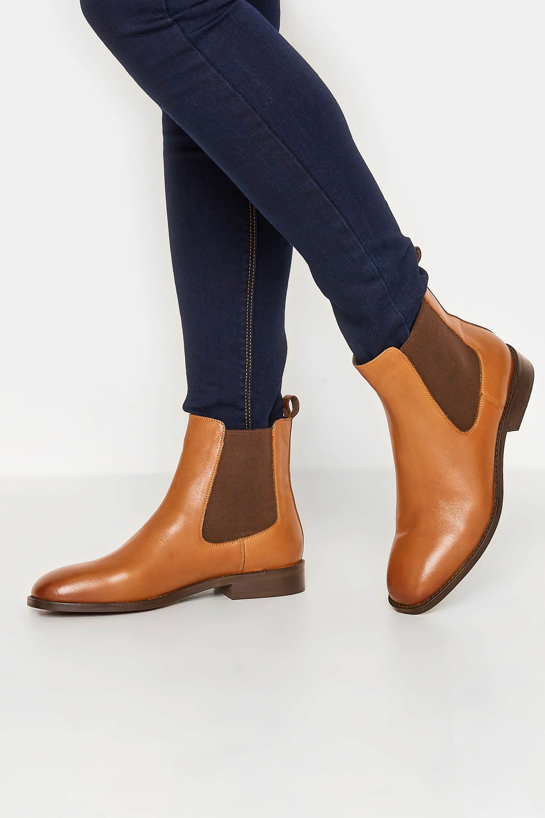 LTS Tan Brown Leather Chelsea Boots In Standard D Fit | Long Tall Sally