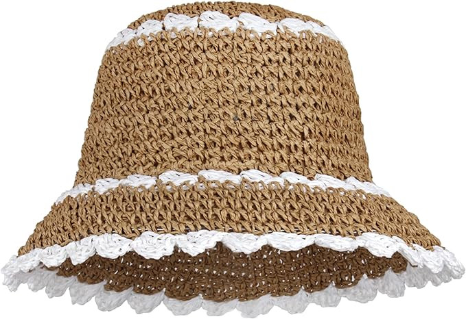 Minache Foldable Wide Brim Colorful Crochet Straw Hat Outdoor Visor Hat for Women Girl | Amazon (US)