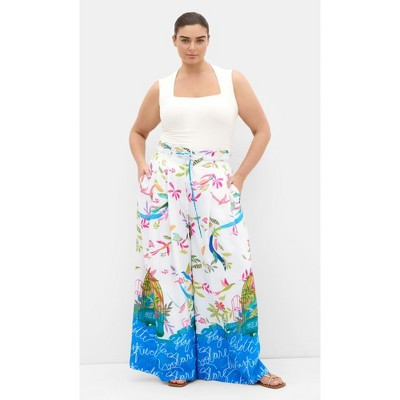 CITY CHIC | Free Spirit Print Wide Leg Pant - white | 12 Plus | Target