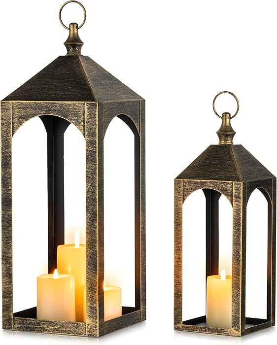 Large Outdoor Lanterns for Porch: 23" & 17" Set of 2 Floor Lantern Decorative Indoor Candle Holde... | Amazon (US)